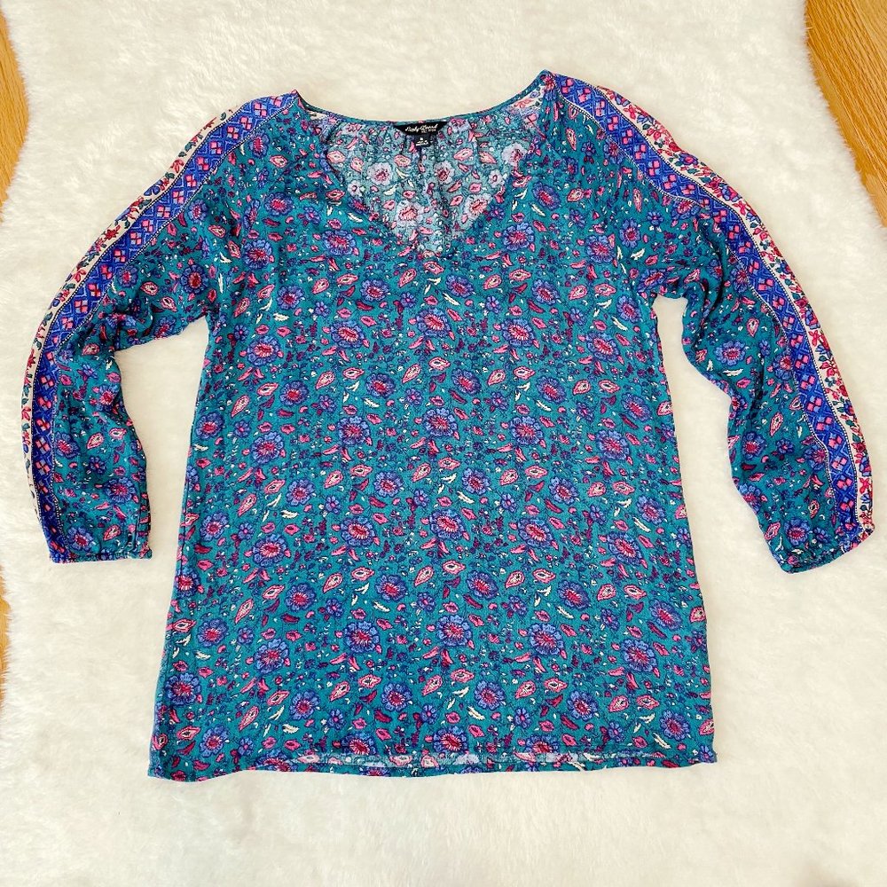Lucky Brand Long Sleeve Top V-Neck Floral Print Size Small